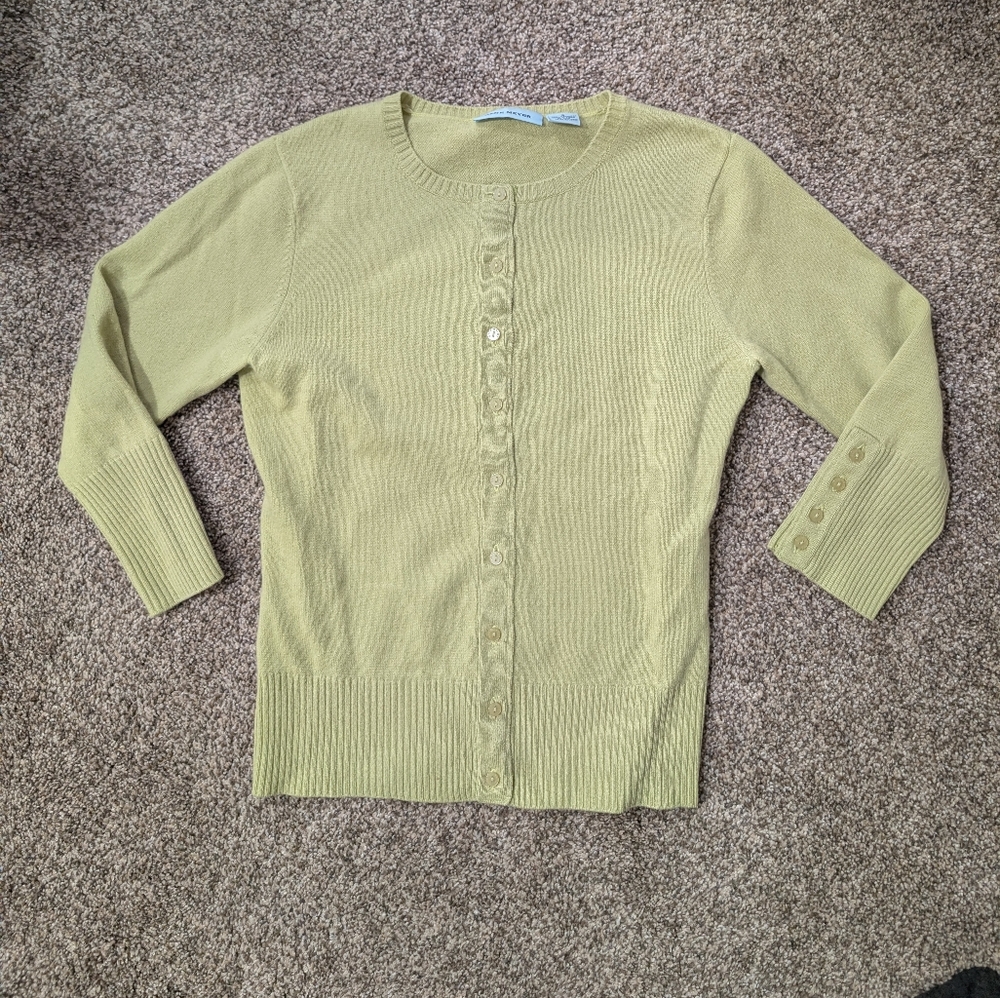 Gene Meyer Women's Green Cardigan Sweater Size Small 100% Cashmere